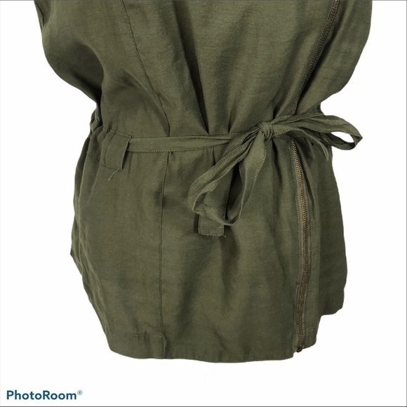 Takara Army Green Full Zip Waist Tie Top Medium - Picture 3 of 7